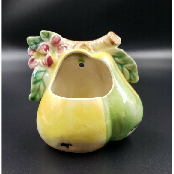 Wall Pocket Planter Pear Fruit Vtg Japan Glazed Painted Ceramic Art Pottery Vase - Picture 2 of 15